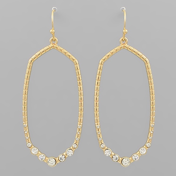 Pave Textured Metal Hexagon Earrings - Picture 1 of 2